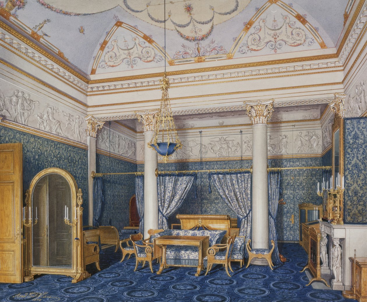 Interiors of the Winter Palace. The Bedchamber of Empress Alexandra Fyodorovna by Eduard Hau