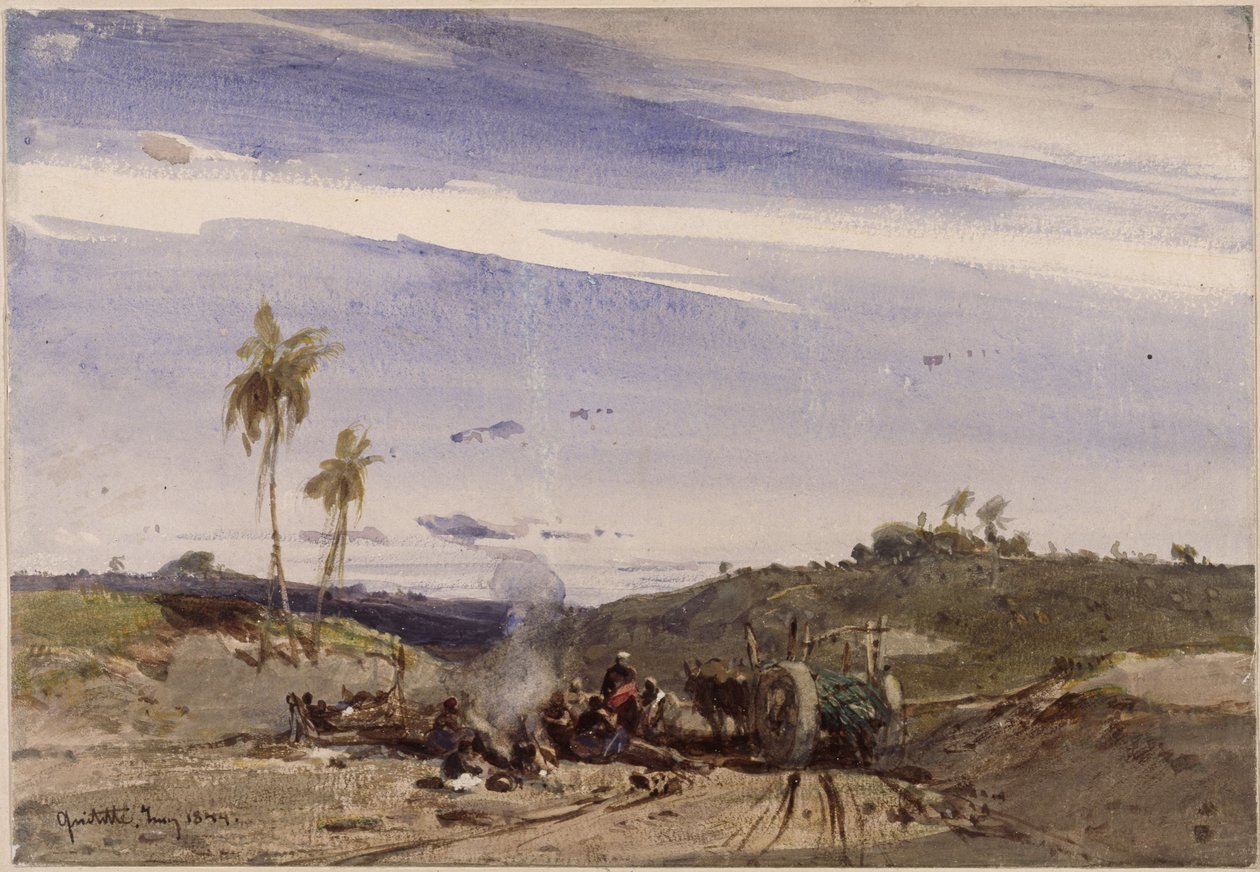 Road to Quititte; in the Foreground, Resting Afro-Brazilians and an Ox Cart by Eduard Hildebrandt