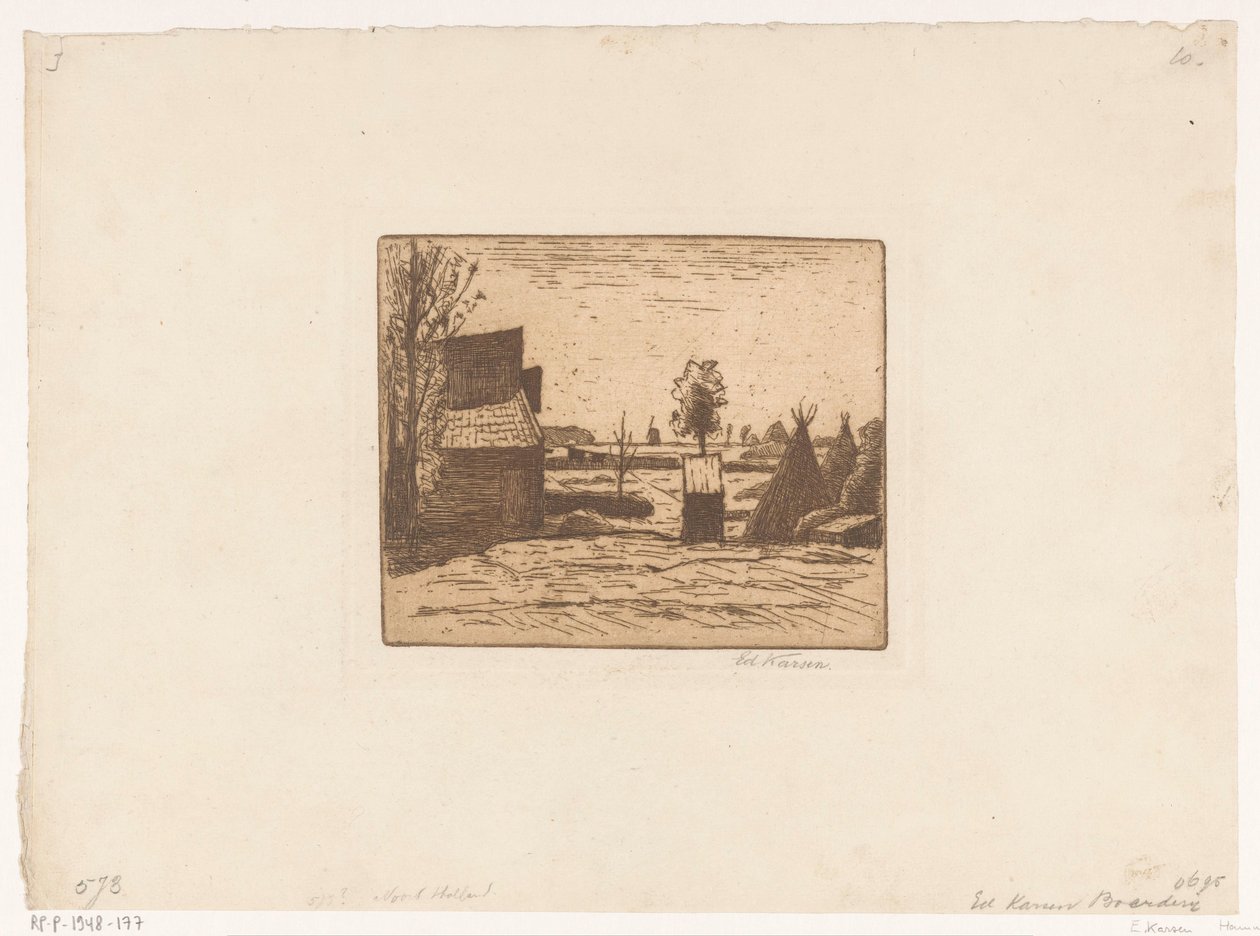 Farmyard with Barn and Haystacks by Eduard Karsen (signed by artist)