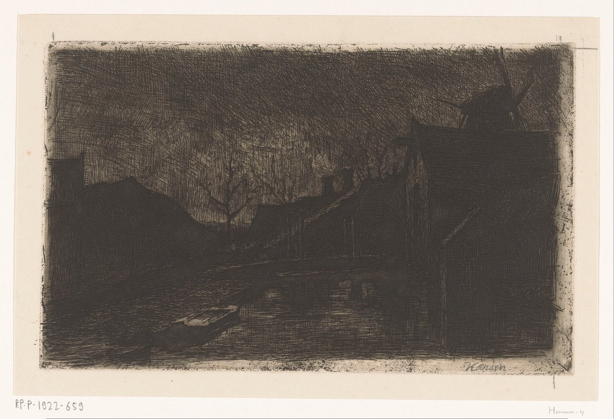 Landscape with Houses and Mill at Evening by Eduard Karsen (signed by artist)
