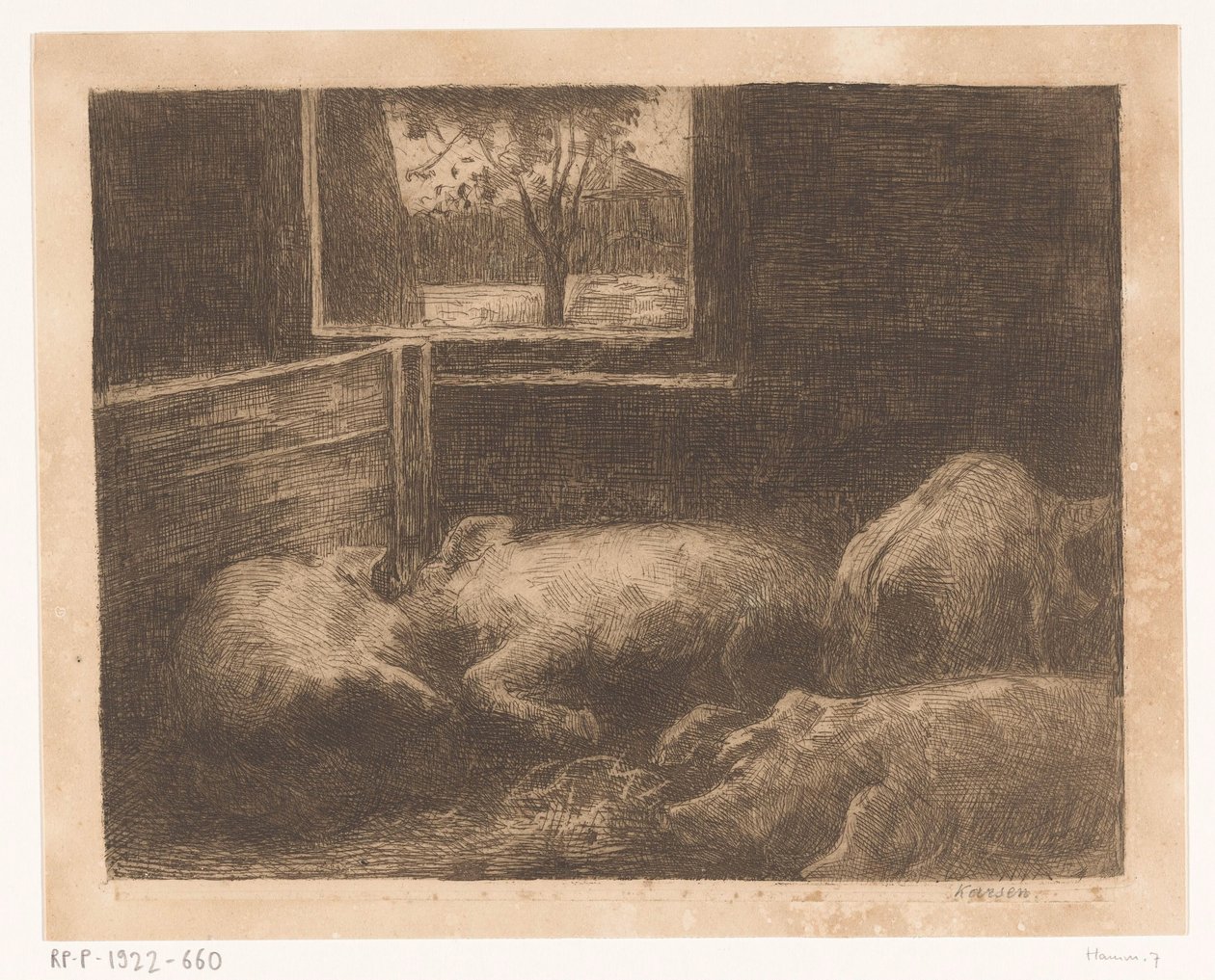 Pigs in a Stable by Eduard Karsen (signed by artist)