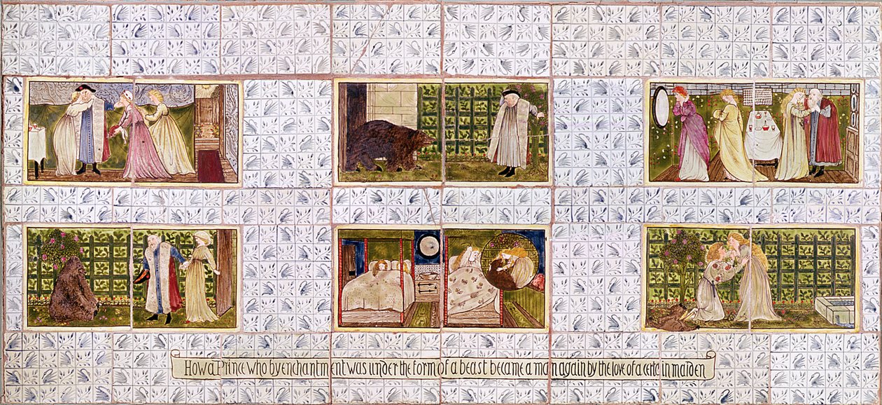 Panel of Tiles depicting the story of Beauty and the Beast from Birket Foster