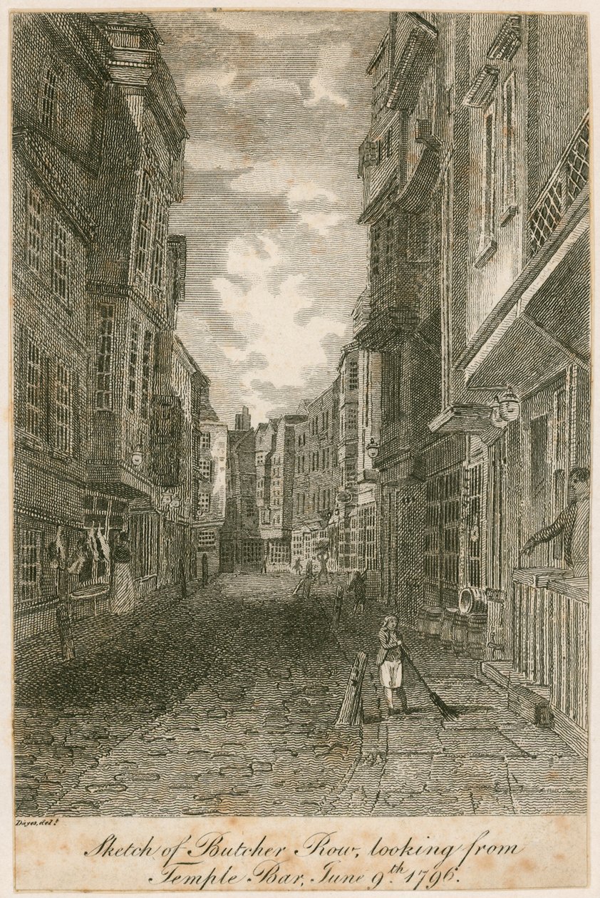 Sketch of Butcher Row, looking from Temple Bar, 9 June 1796
