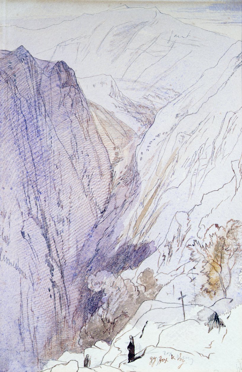 Athos with Monks in the Foreground by Edward Lear