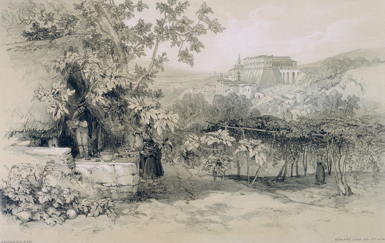 Views in Rome and Its Environs: View of Gennazzano with the Town and the Palace of Colonna by Edward Lear