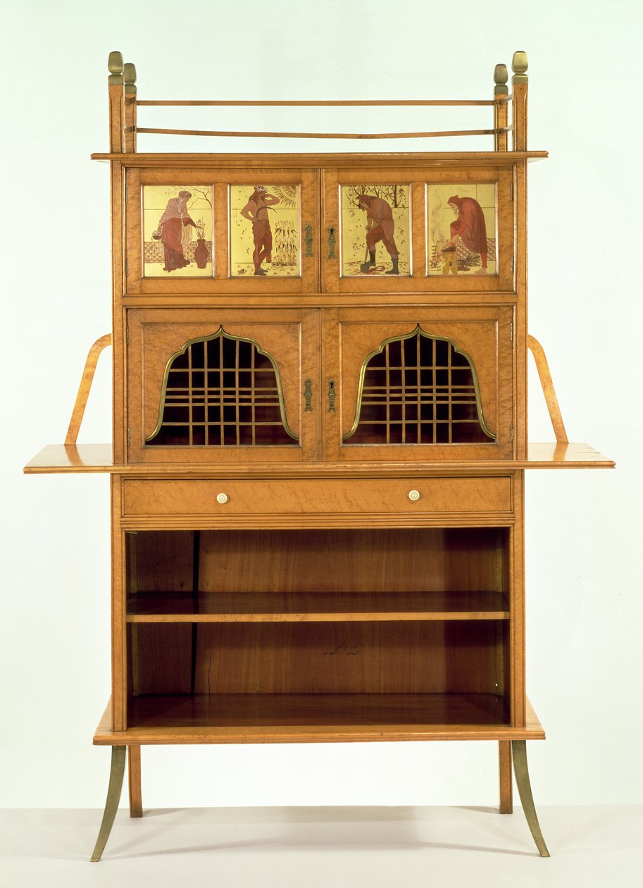 Satinwood Cabinet with Painted Panels by Edward William Godwin
