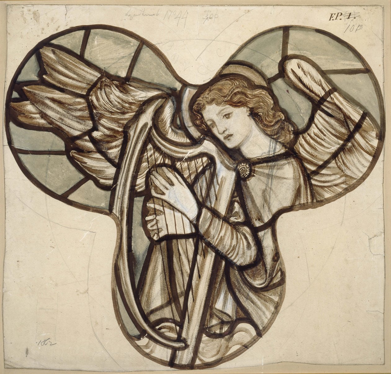 Design for stained glass in Lyndhurst Church: An Angel Harpist by Edward Burne Jones