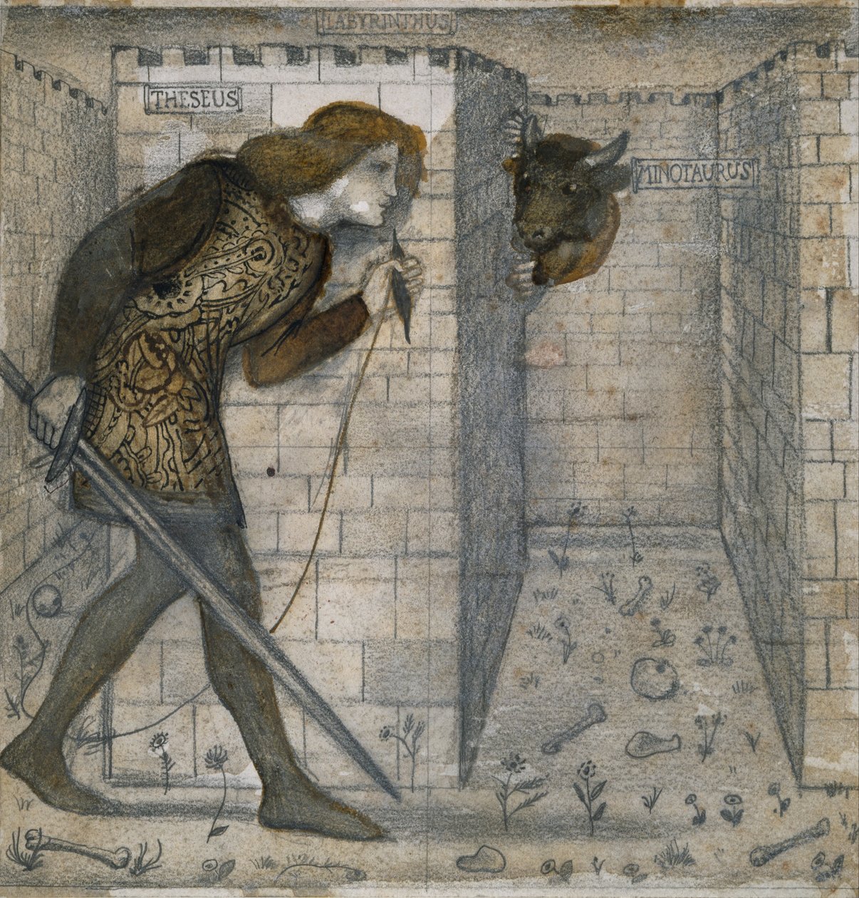 Tile Design - Theseus and the Minotaur in the Labyrinth by Edward Burne Jones