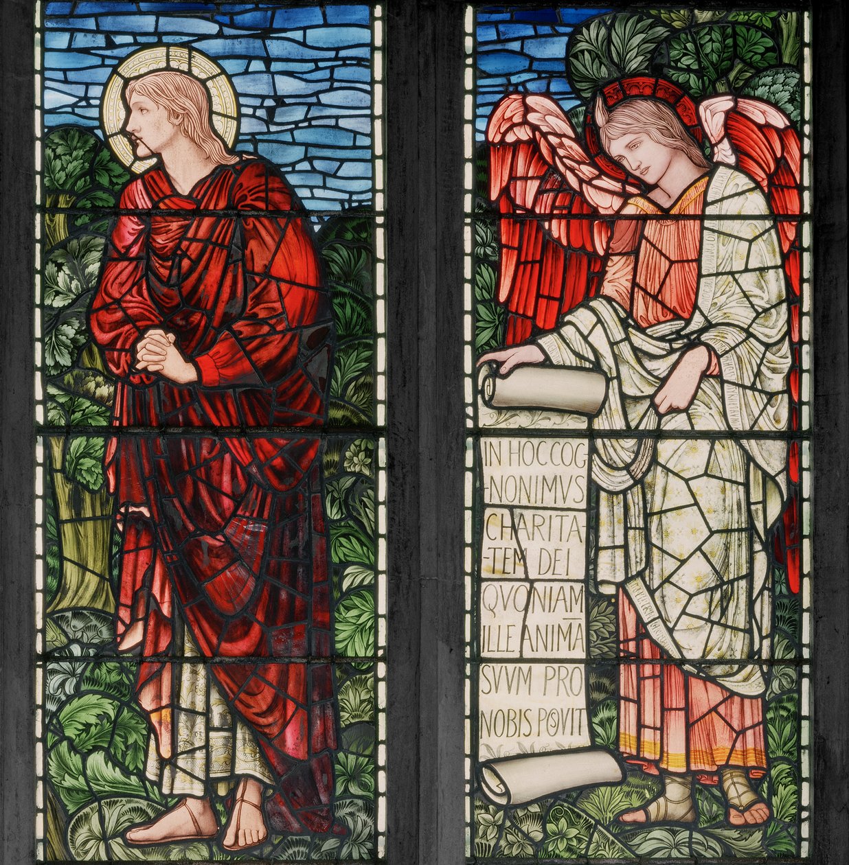 St Mary The Virgin, St John & Angel with Scroll, 1895 by Edward Coley and Dearle Burne Jones