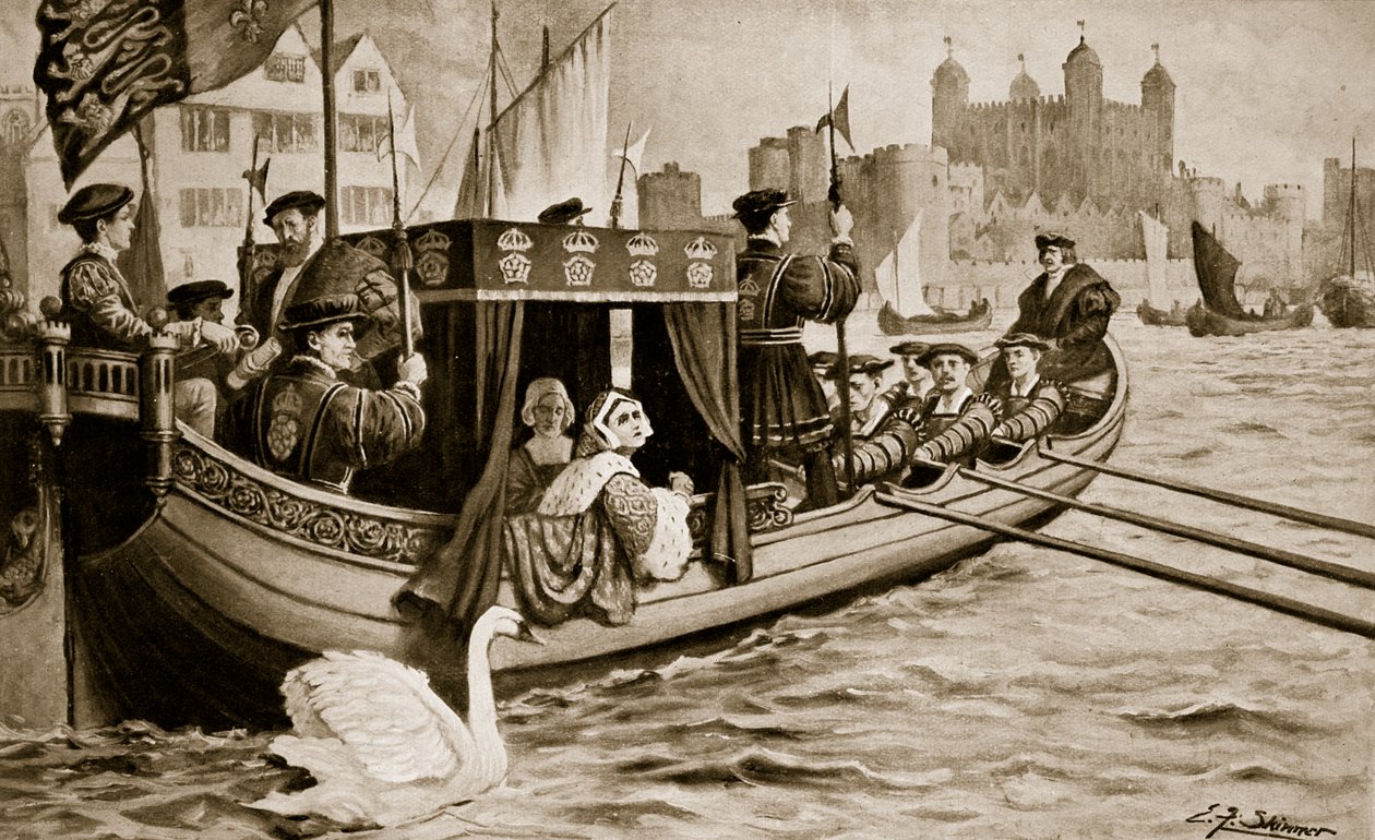 Catherine Howard is conveyed to the tower, illustration from 