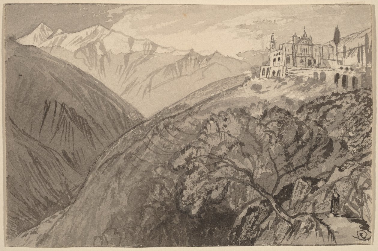 A Town on a Hilltop (Sanctuary of Lampedusa) by Edward Lear