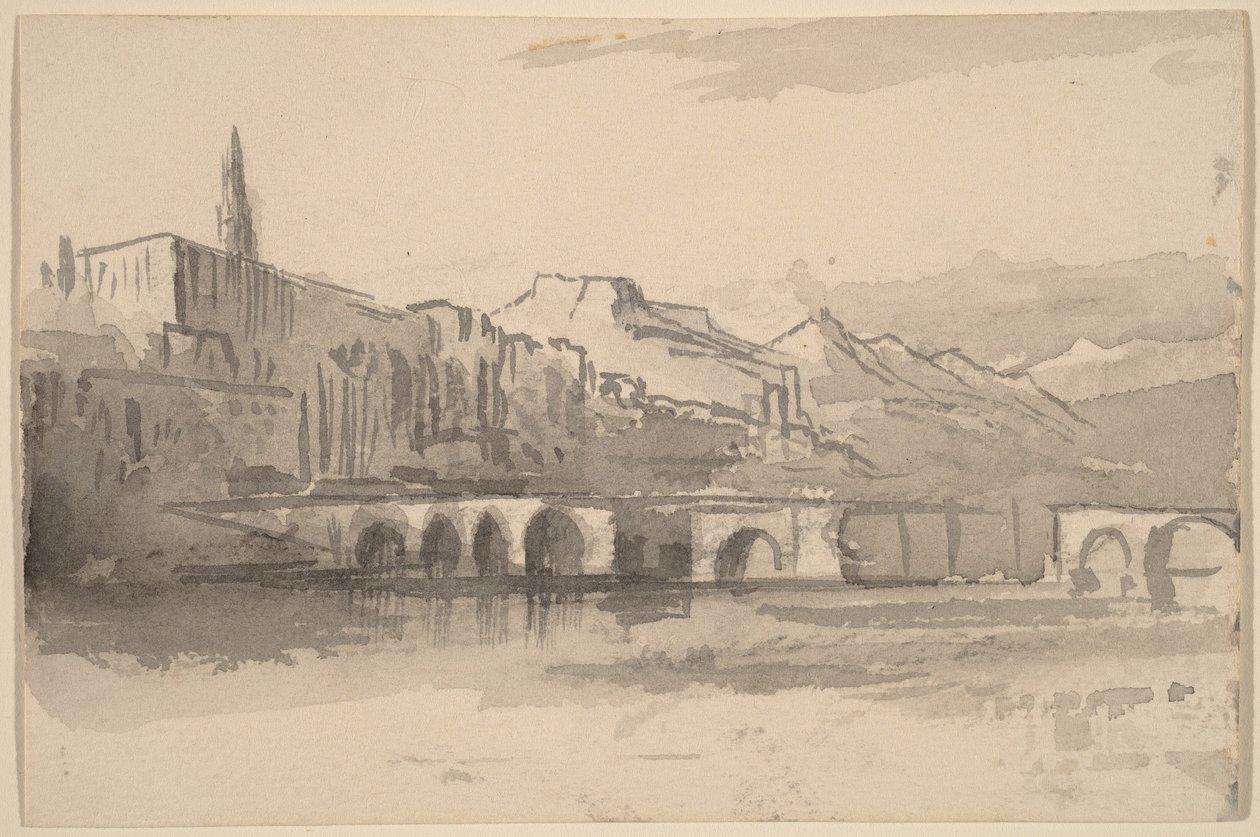 Bridge with Mountains in the Distance (Ventimiglia) by Edward Lear