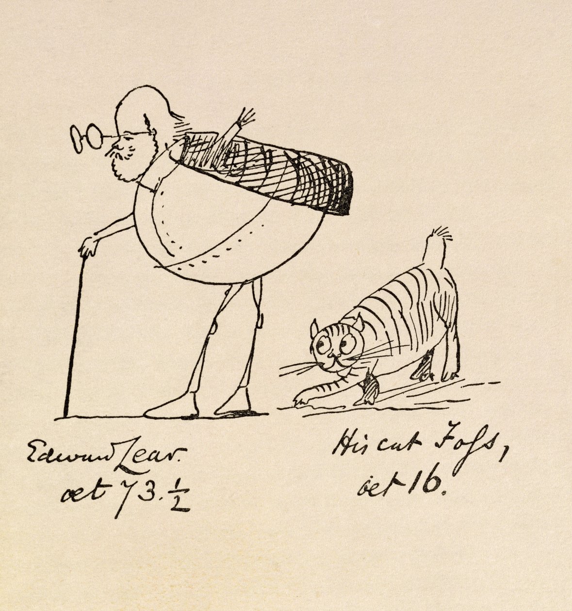 Edward Lear Aged 73 and a Half and His Cat Foss, Aged 16 by Edward Lear