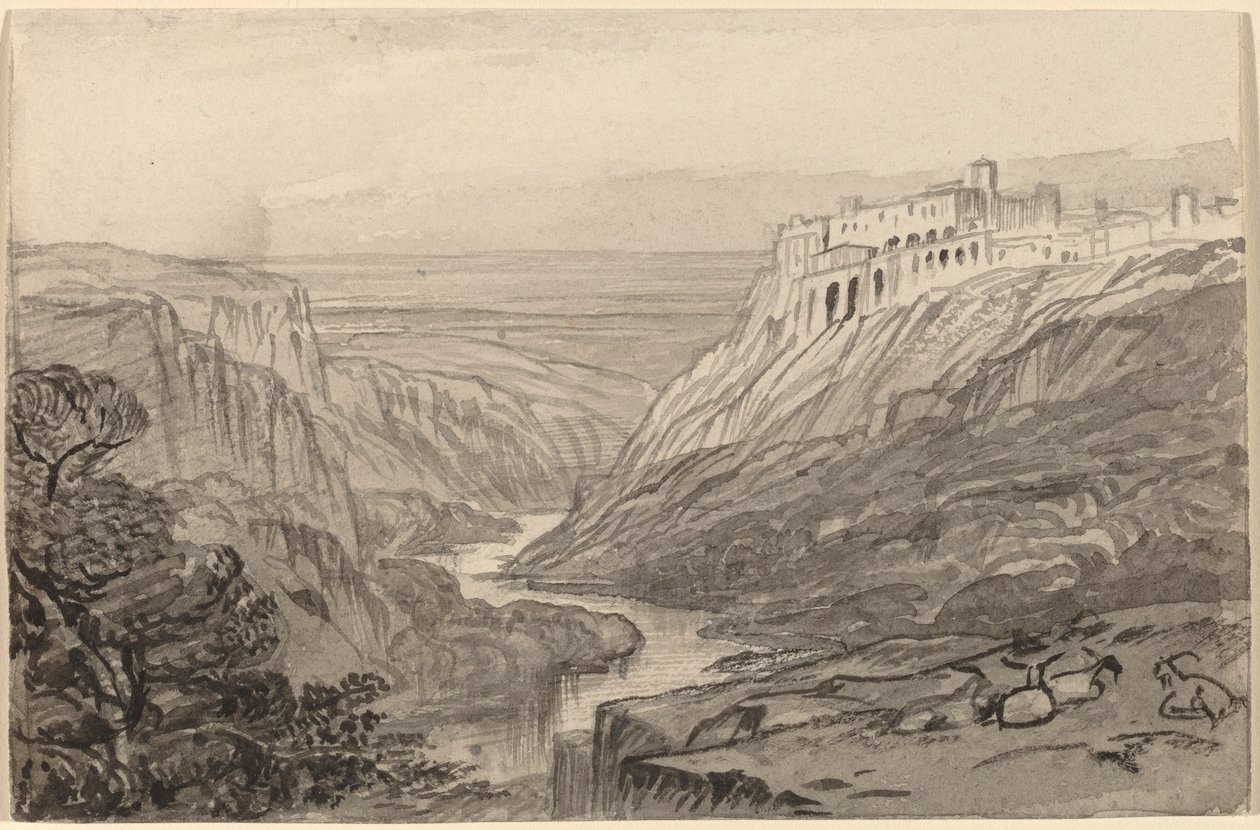 Goats Resting above a River Gorge (Narni, Italy) by Edward Lear