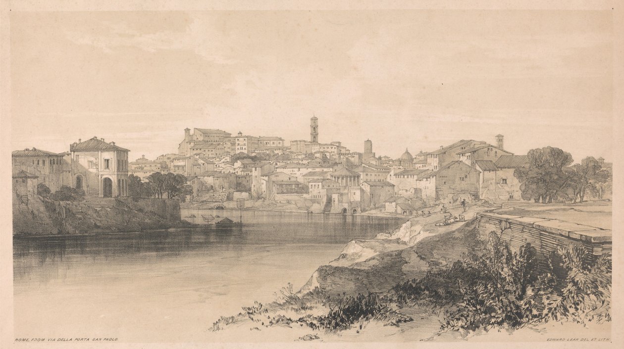 Rome from Via della Porta San Paolo, from Views in Rome and its Environs, 1841 by Edward Lear