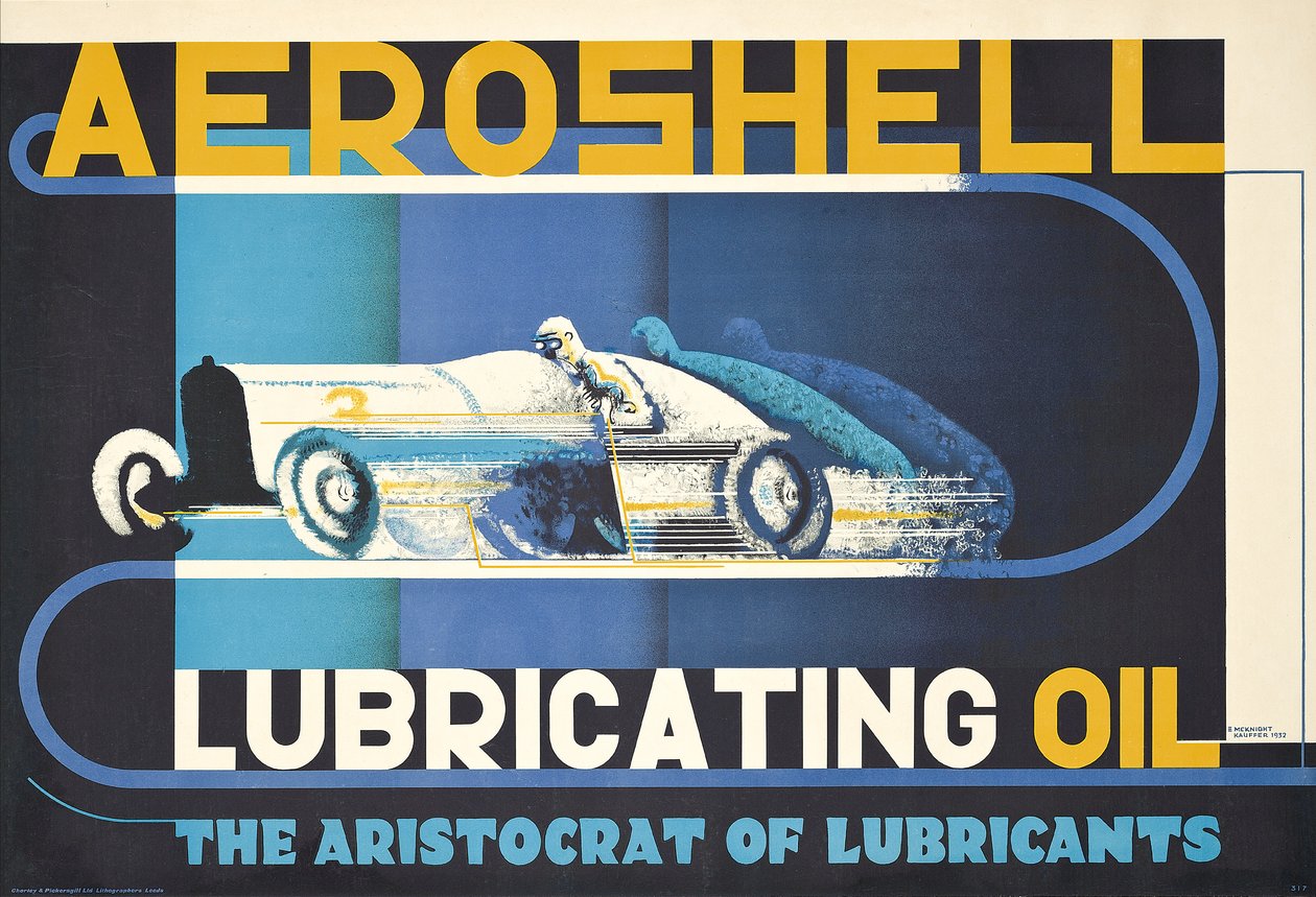 Poster advertising Aeroshell lubricating oil by Edward McKnight Kauffer