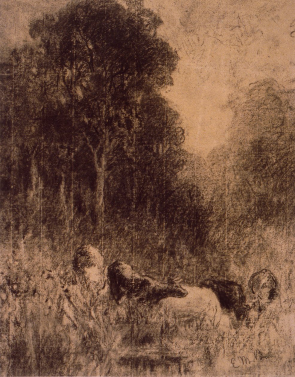 Landscape with Cows in Foreground by Edward Mitchell Bannister