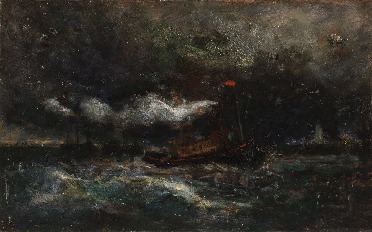 Squall, Brenton Light Boat in Storm, Lighthouse in Background, n.d. by Edward Mitchell Bannister