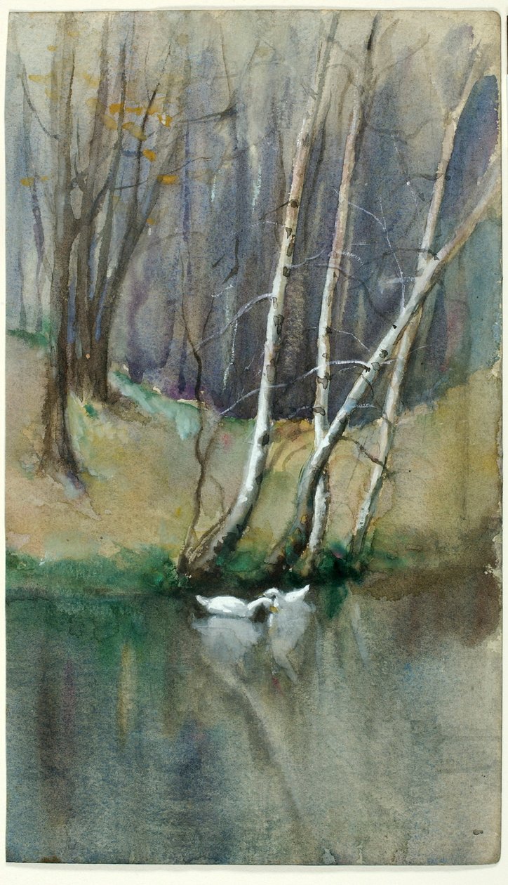 Untitled (Wood Scene with Birch Trees and Ducks) by Edward Mitchell Bannister