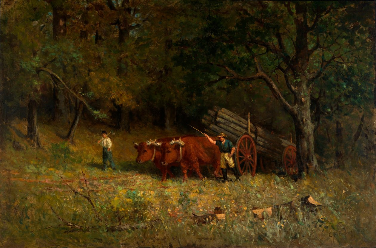 Untitled (boy and man with oxen) by Edward Mitchell Bannister