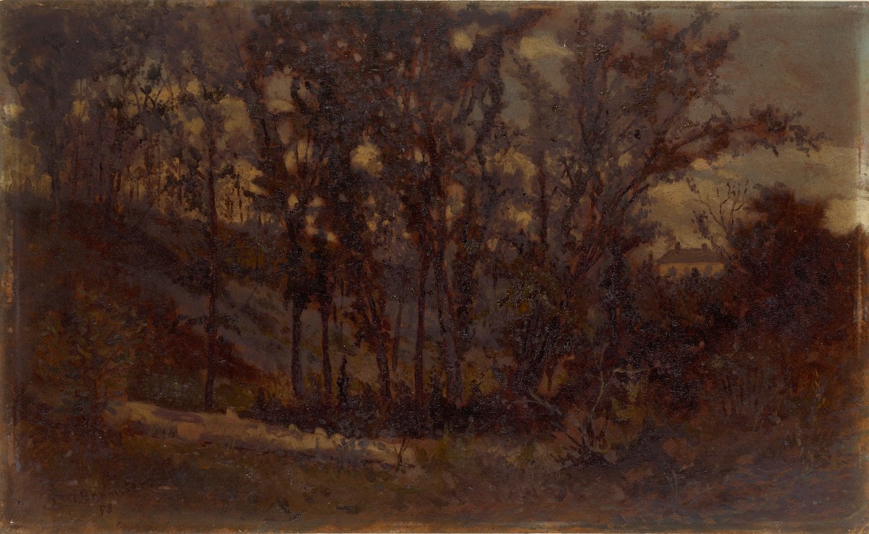 Untitled (Forest Scene, Fallen Tree in Foreground and House in Background) by Edward Mitchell Bannister