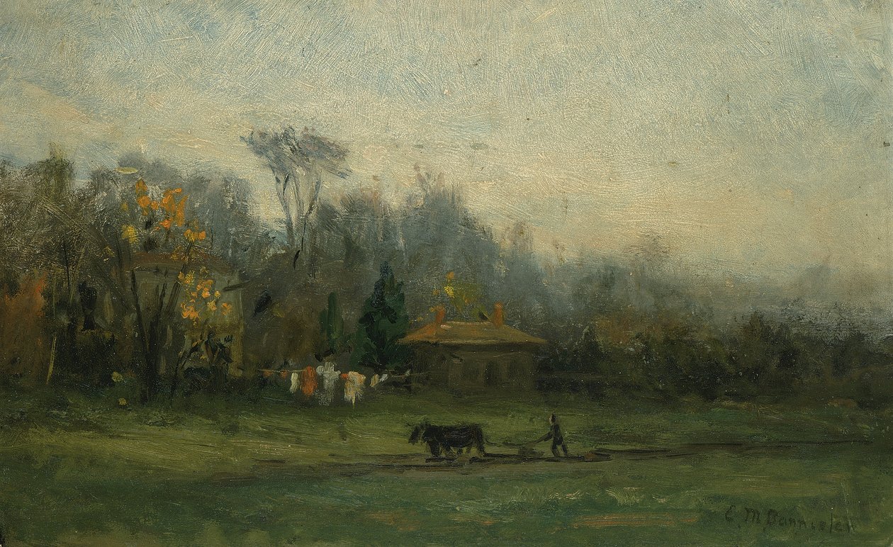 Untitled landscape with man plowing fields, n.d. by Edward Mitchell Bannister