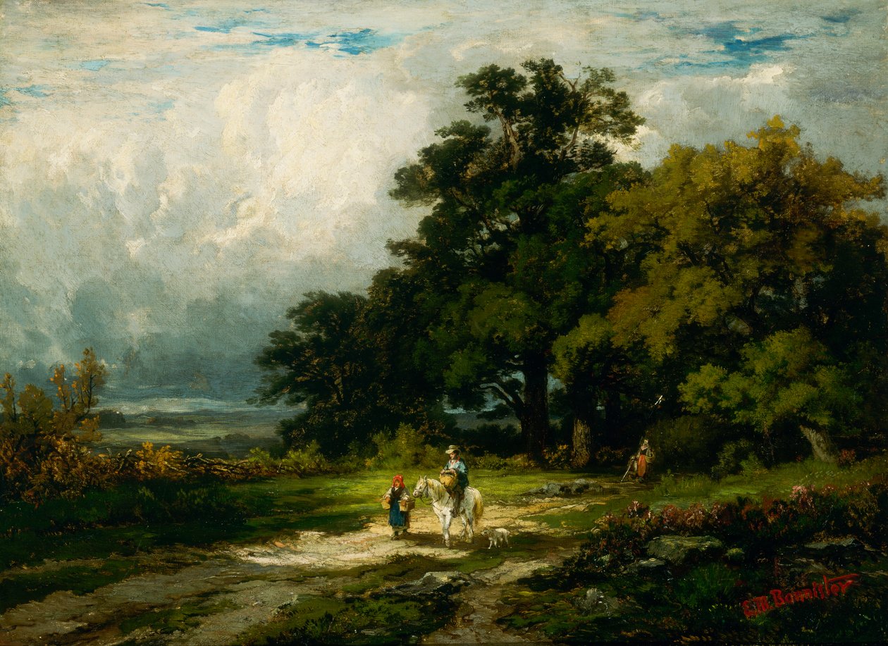 Untitled man on horse with woman and dog by Edward Mitchell Bannister