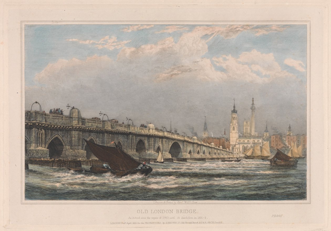 Old London Bridge after the Repair of 1700 until 1831/1832 by Edward William Cooke