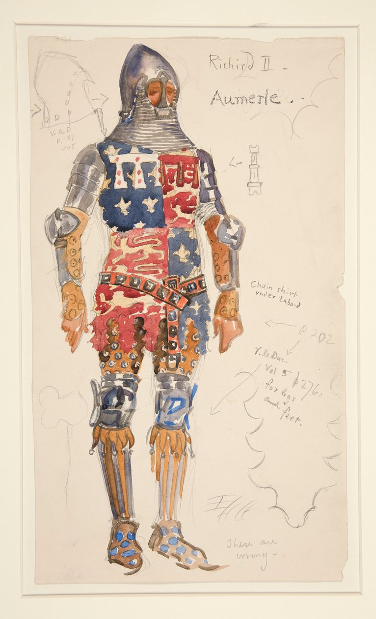 Aumerle (armed), costume sketch for Henry Irving by Edwin Austin Abbey