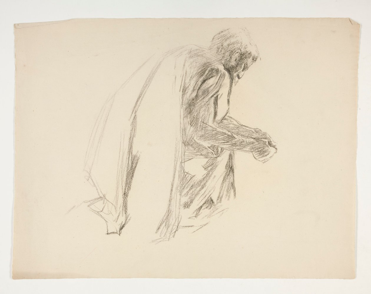 Figure Study for Sir Lancelot and Sir Bors Outfit Galahad with His Spurs, from The Quest of the Holy Grail (second of a series of fifteen paintings for the Boston Public Library, completed in 1901) by Edwin Austin Abbey