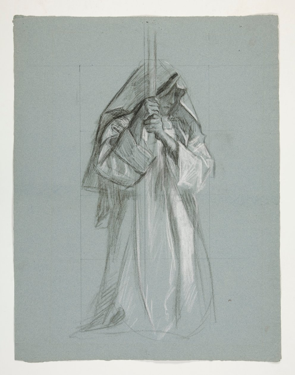 Figure study for Sir Lancelot and Sir Bors outfit Galahad with his spurs, from The Quest of the Holy Grail (second of a series of fifteen paintings for the Boston Public Library, completed in 1901) by Edwin Austin Abbey
