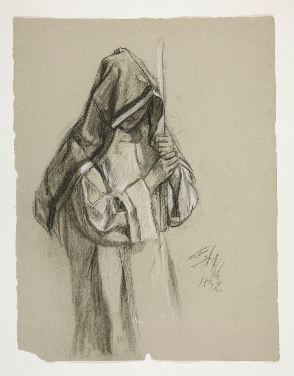 Figure Study for Sir Lancelot and Sir Bors Outfit Galahad with His Spurs, from The Quest of the Holy Grail (second of a series of fifteen paintings for the Boston Public Library, completed in 1901) by Edwin Austin Abbey