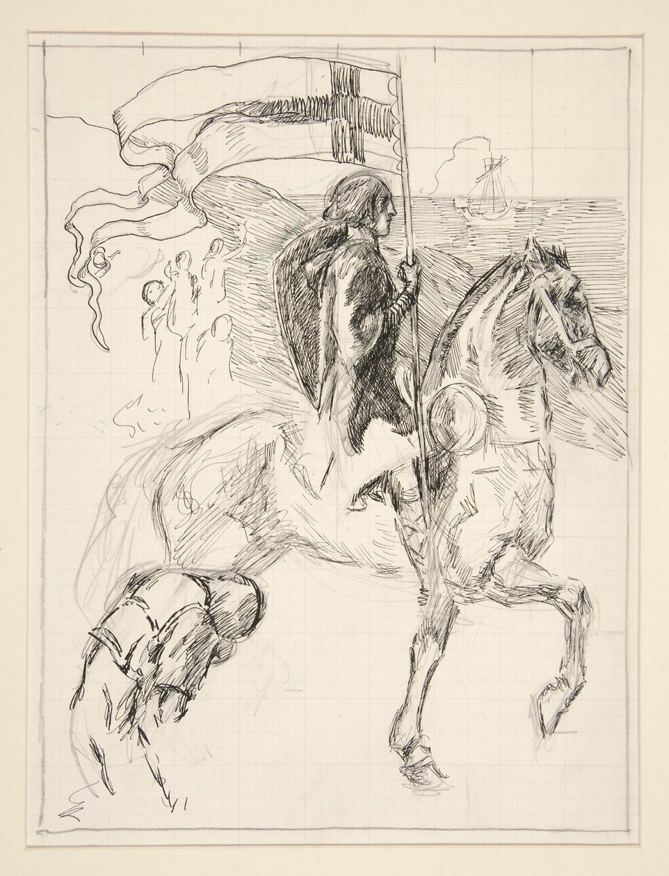 Galahad Departs, study for The Quest of the Holy Grail (series of fifteen paintings for the Boston Public Library, completed in 1901) by Edwin Austin Abbey