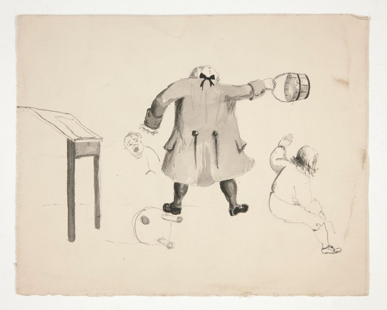 Man Swinging Bucket at Two Boys (recto); Two Men Behind a Wall (verso) by Edwin Austin Abbey