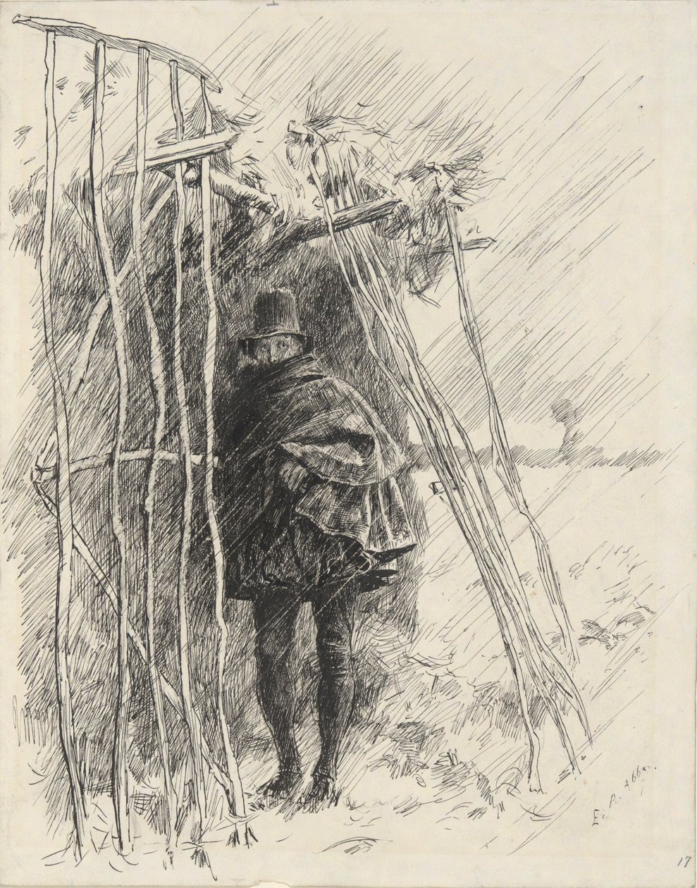 Man in Rain, Study for Illustration by Edwin Austin Abbey