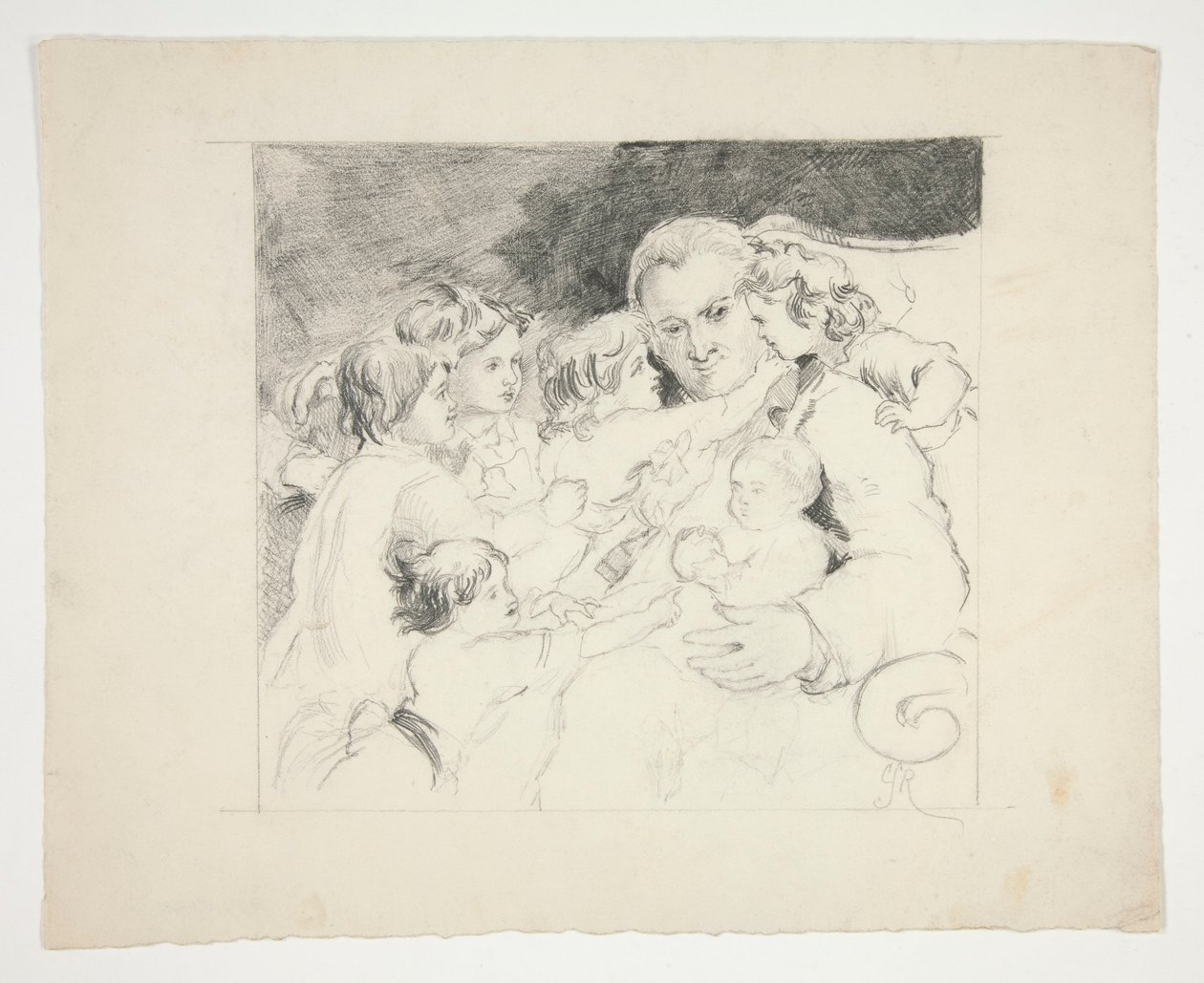 Man with Children Around Him - Unidentified Illustration by Edwin Austin Abbey