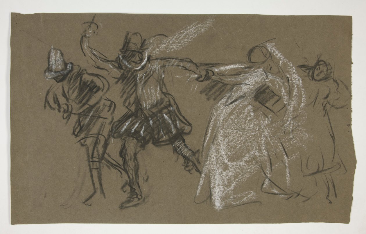 Petruchio Pulling Katharina, from Taming of the Shrew (recto); Sketch of Seated Figure (verso) by Edwin Austin Abbey