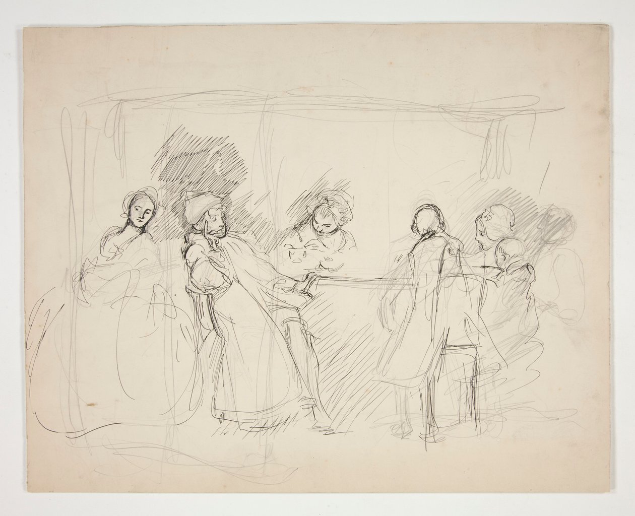 Sketch of Figures Around a Table - Unidentified Illustration for a Play? by Edwin Austin Abbey
