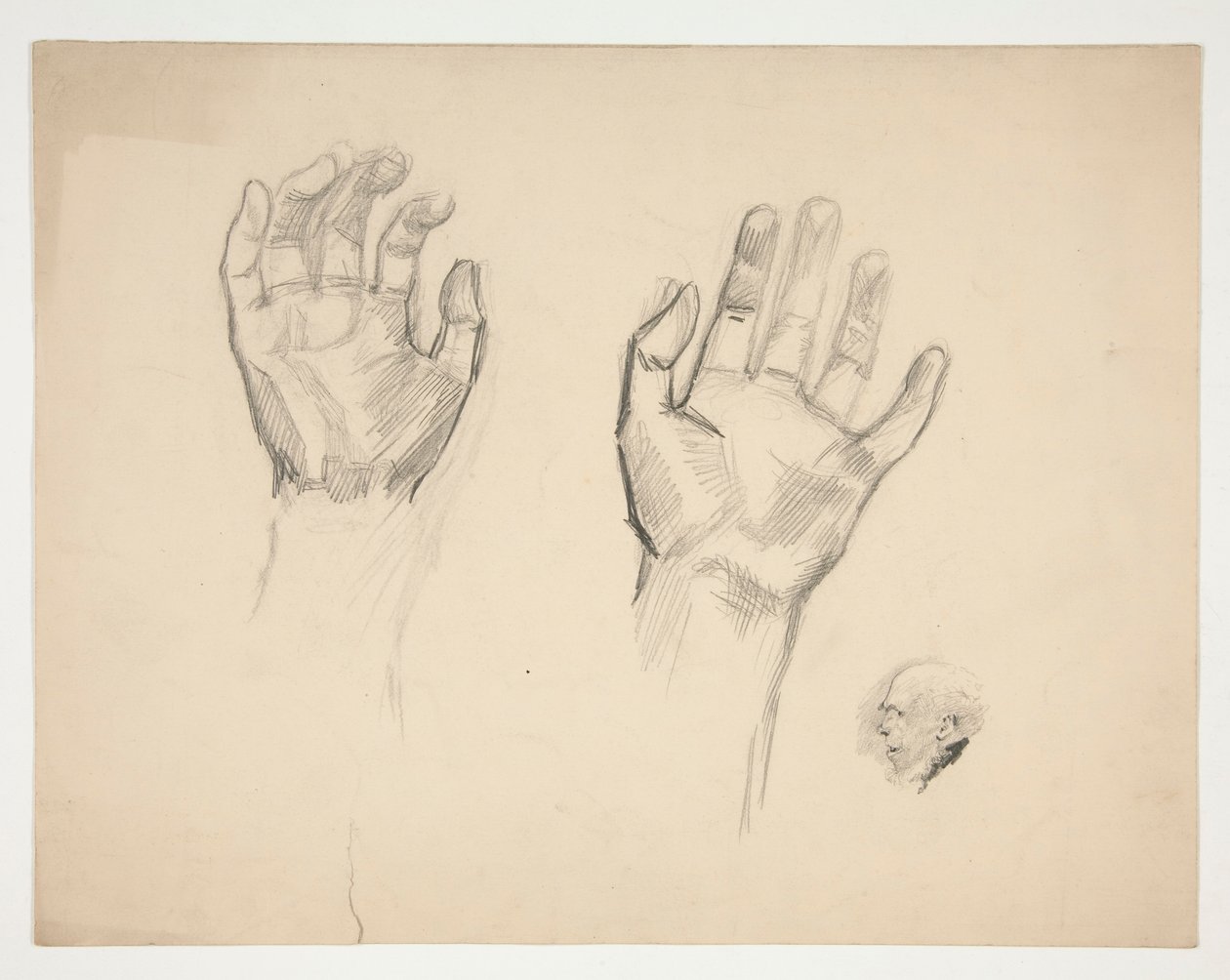 Two Sketches: Sketch of Two Hands; Sketch of an Old Man in Profile by Edwin Austin Abbey