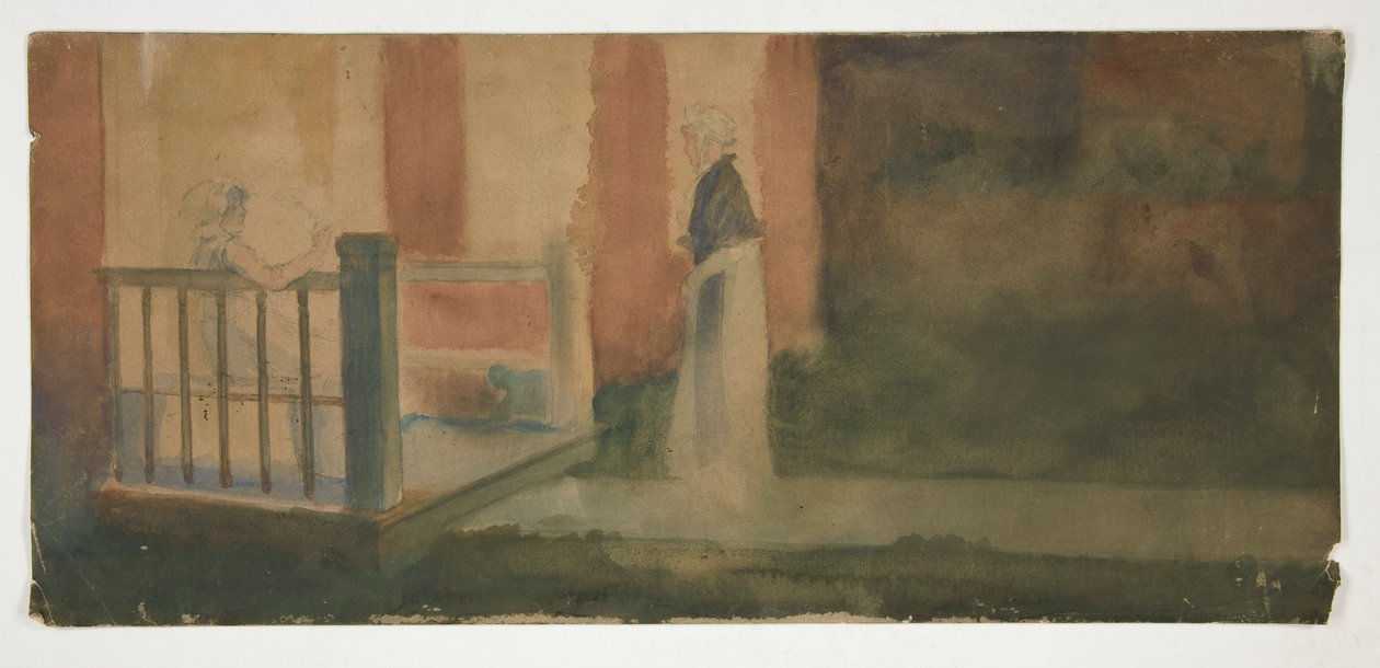 Two women conversing on a porch by Edwin Austin Abbey