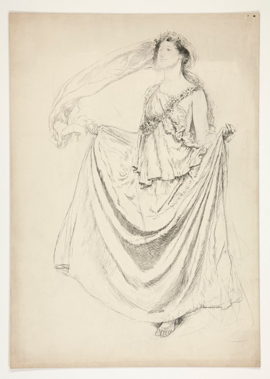 Woman in toga with garlands, sketch for an unidentified Shakespeare play by Edwin Austin Abbey
