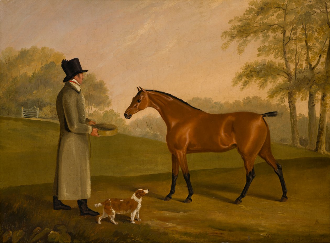A Horse in a Landscape with the Groom, David, Bennet by Edwin W. Cooper