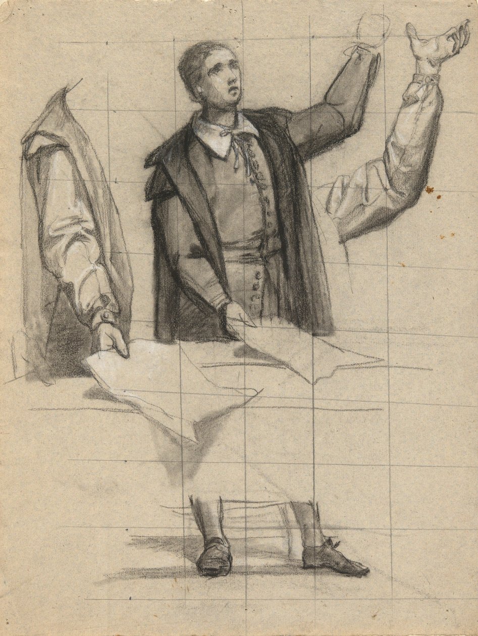 Man preaching, sketch for Signing of the Compact in the Cabin of the Mayflower by Edwin White