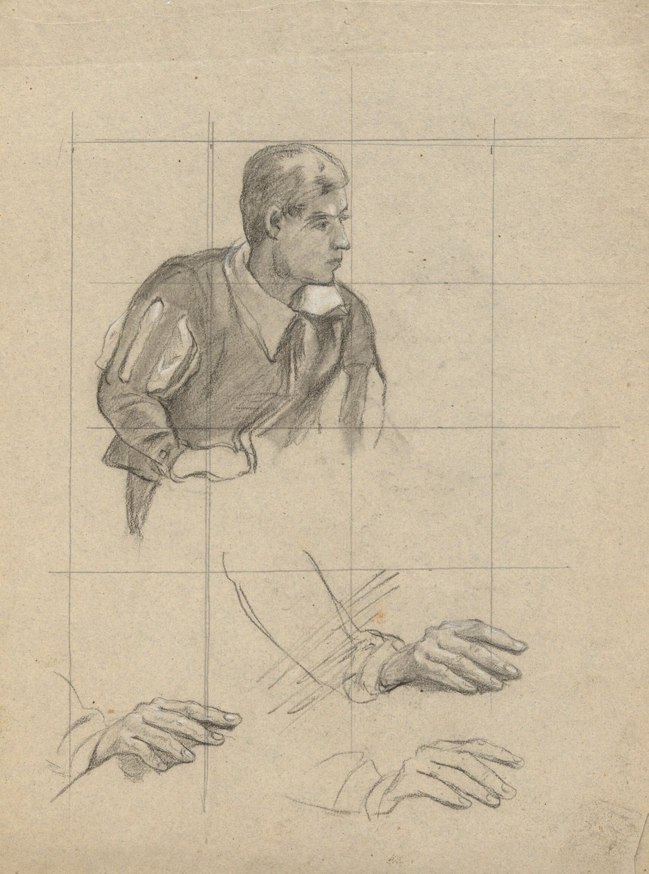Seated Man and Study of Hands, sketch for Signing of the Compact in the Cabin of the Mayflower by Edwin White