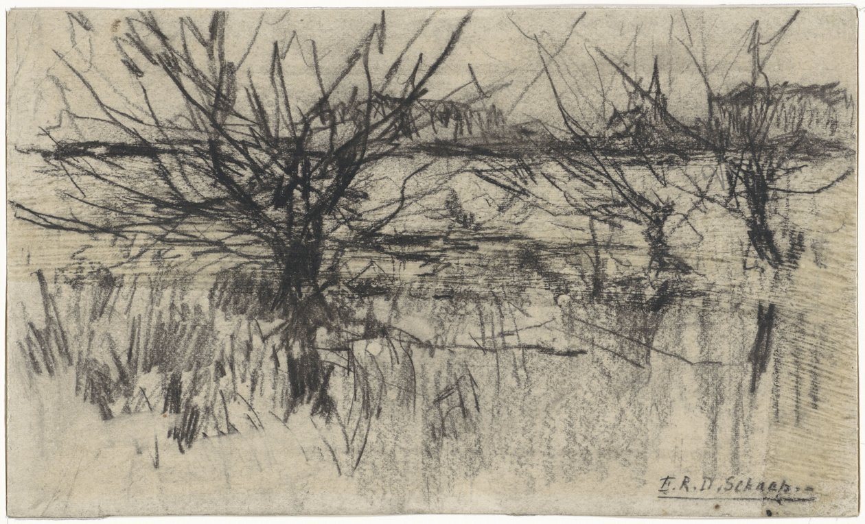 Pollard Willows along the Water by Egbert Rubertus Derk Schaap