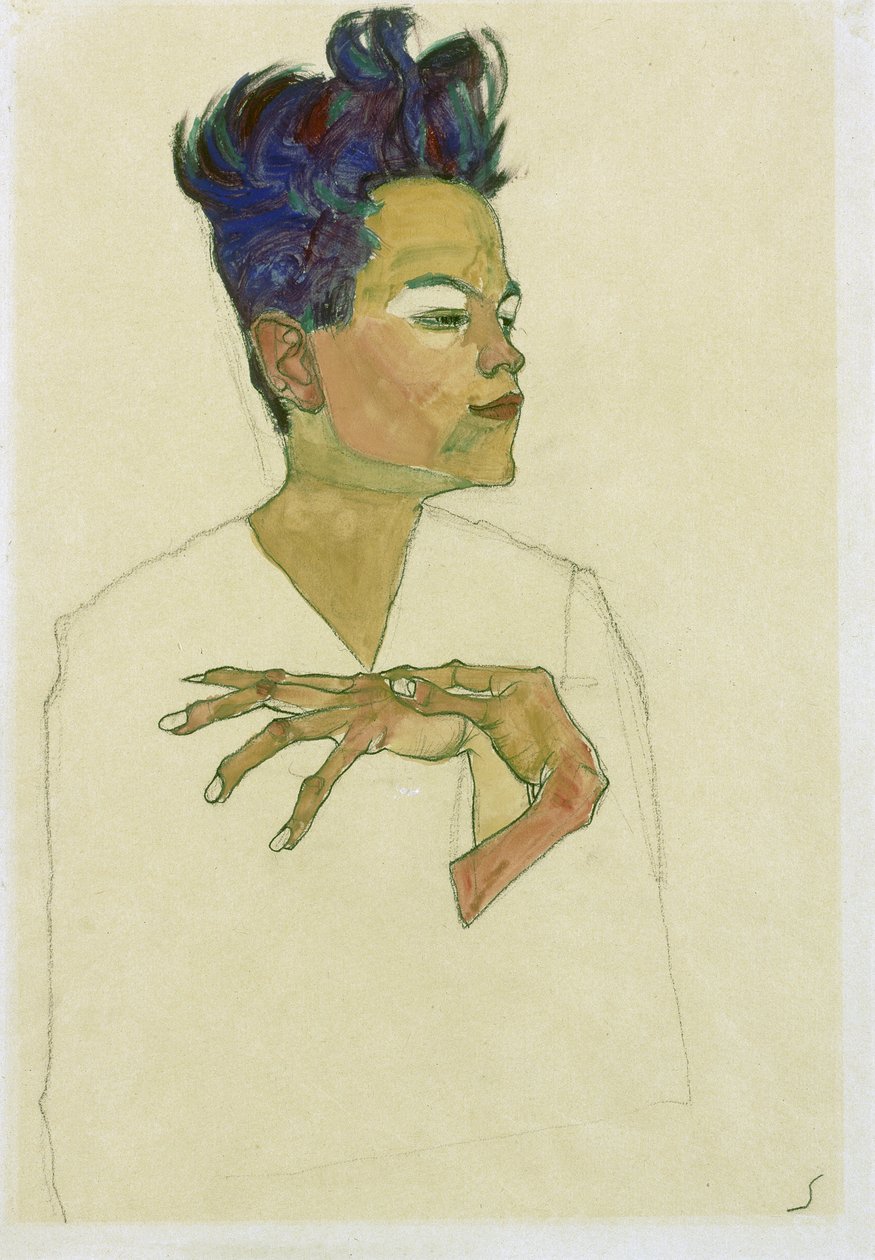 Self Portrait With The Hands on The Chest by Egon Schiele