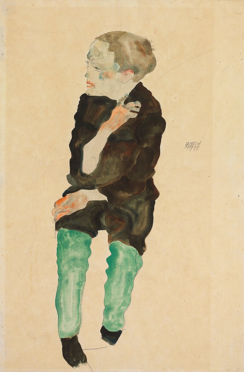 Boy with Green Stockings, 1911 by Egon Schiele