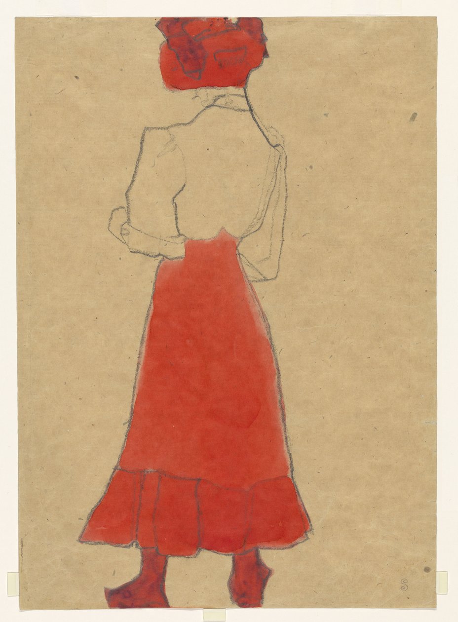 Woman with Red Skirt by Egon Schiele