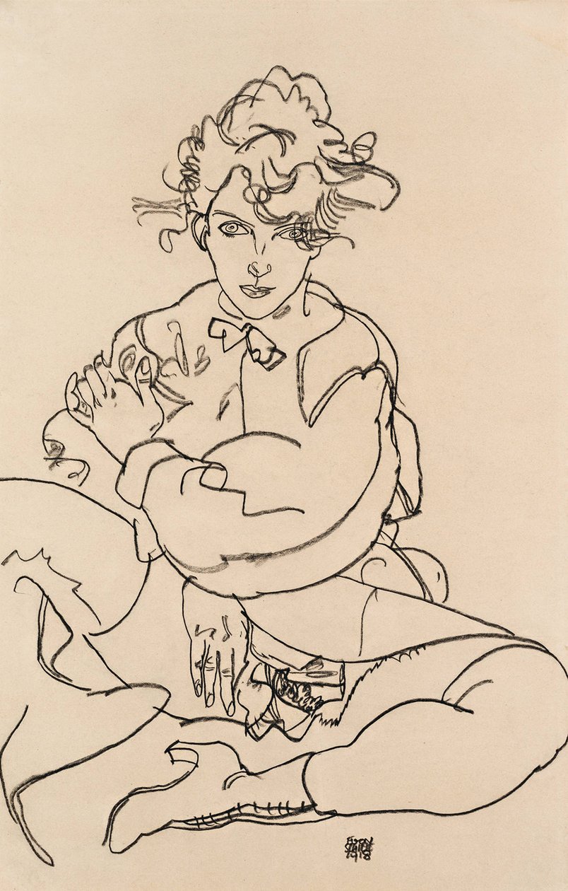 Girl sitting with spread legs, 1918 by Egon Schiele