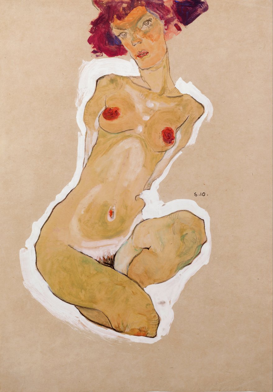 Crouching Female Nude by Egon Schiele